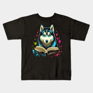 Siberian Husky Reads Book Kids T-Shirt